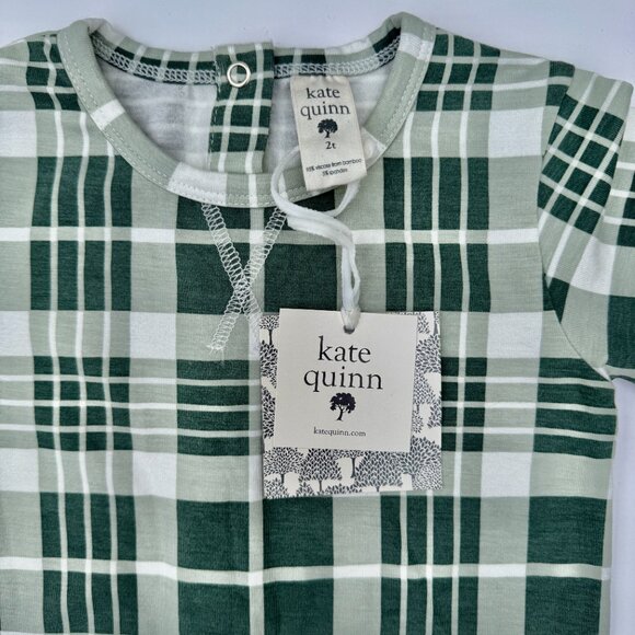 Kate Quinn NWT Footless Pajama Onesie | Green Plaid | Short Sleeve Bamboo | 2T - Picture 2 of 7